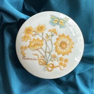 Vintage Floral Avenir Trinket Box - Yellow Floral Design 4”